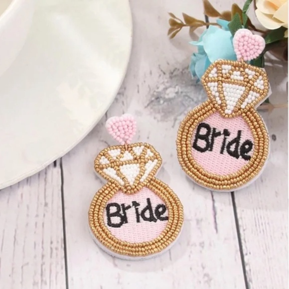 ❤️❤️FREE Beaded Bride Shimmer Hipster Pearl Faux Star Wedding Chic Ring Earrings - Picture 3 of 5